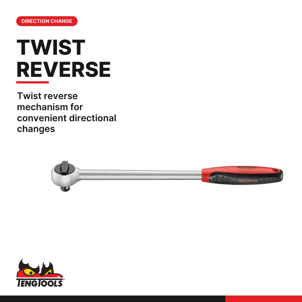 Teng Tools TTXRL03 3 Piece Long Arm Ratchet Set, twist reverse mechanism for convenient directional changes