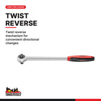 Teng Tools TTXRL03 3 Piece Long Arm Ratchet Set, twist reverse mechanism for convenient directional changes