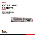 Teng Tools TTXTB09 3/8 Drive Long T-Bar Deep Socket Set, 3/8" drive extra long sockets for use in hard to reach places
