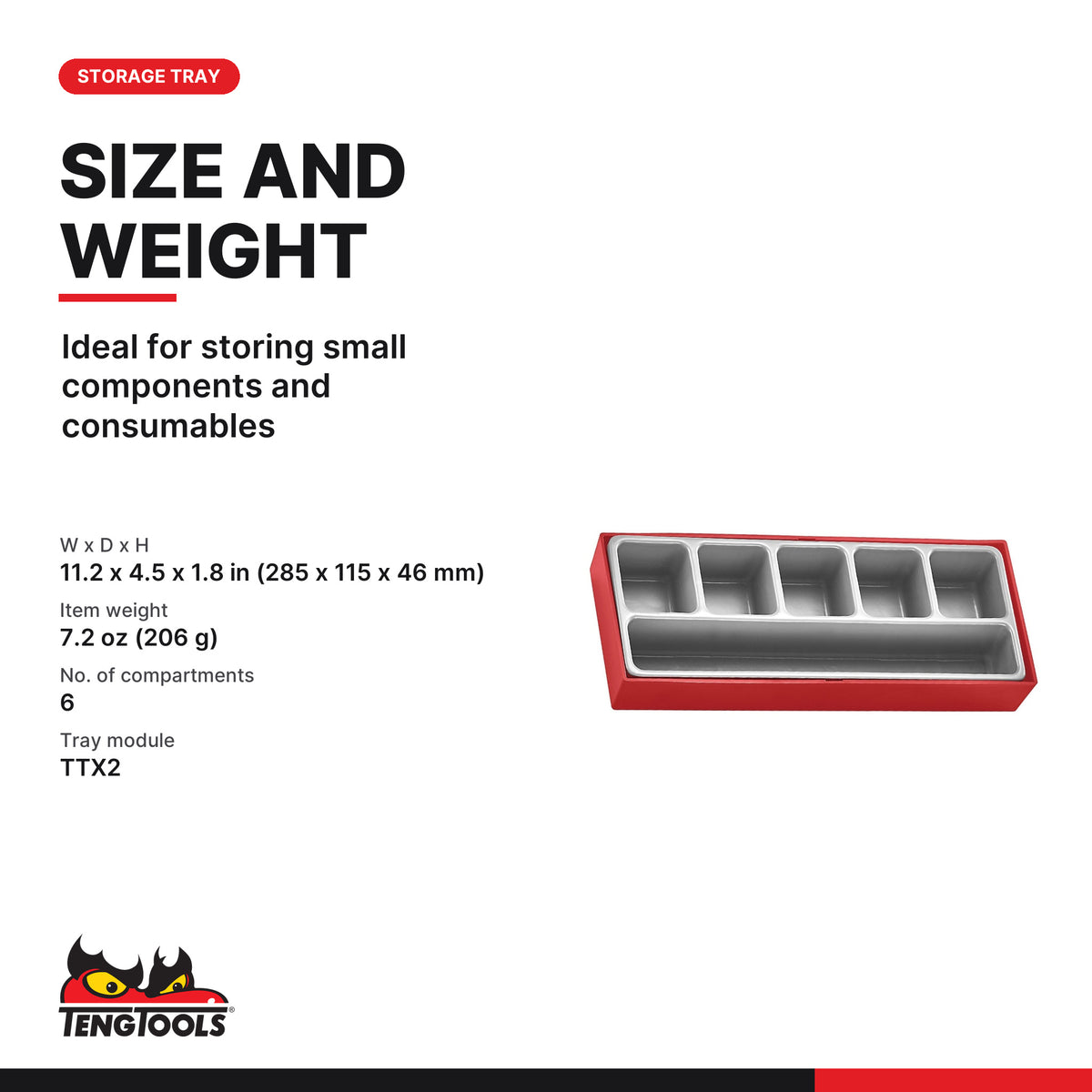 Teng Tools TTZ01 TTX2 6 Compartment Tool Box Organizer Tray, ideal for storing small components and consumables