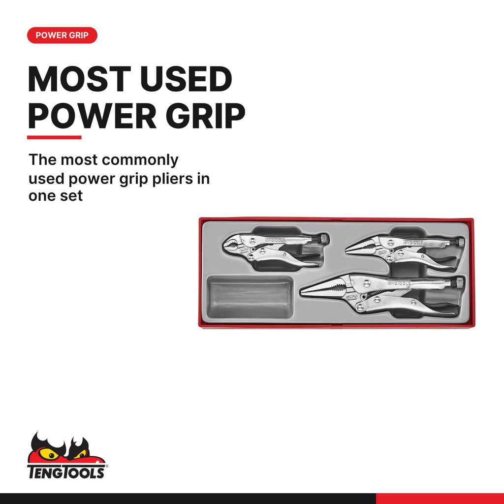 Teng Tools TTZVG03 Power Grip Plier Set TTX2 3 Pieces, the most commonly used power grip pliers in one set