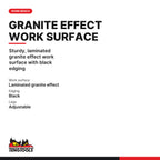 Teng Tools TWB2000 2000 mm Garage Workbench with Black Top and Red Frame, sturdy, laminated granite effect work surface with