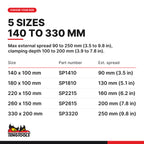 Teng Tools two arm universal puller, 140 x 100 to 330 x 200 mm, five sizes 140 x 100 mm to 330 x 200 mm, part numbers SP1410