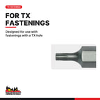 Teng Tools TX bits 40 mm with 10 mm or 12 mm hex drive, TX20 to TX70, designed for use with fastenings with a TX hole