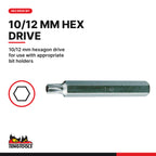 Teng Tools TX bits 75 mm with 10 mm or 12 mm hex drive, TX20 to TX70, 10/12 mm hexagon drive for use with appropriate bit