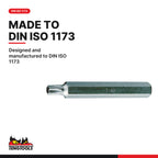Teng Tools TX bits 75 mm with 10 mm or 12 mm hex drive, TX20 to TX70, designed and manufactured to DIN ISO 1173