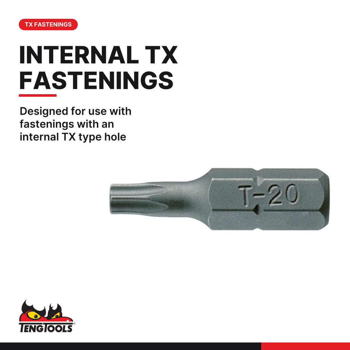 Teng Tools TX2504003 1/4 Inch Hex Shank Torx Bit 25 mm Long, designed for use with fastenings with an internal TX type hole