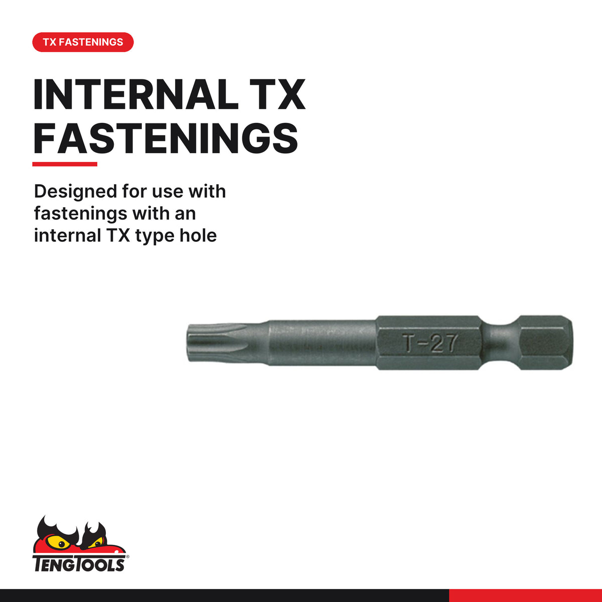 Teng Tools TX5001003 1/4 Inch Hex Shank TX Torx Screwdriver Bits 50 mm, designed for use with fastenings with an internal TX
