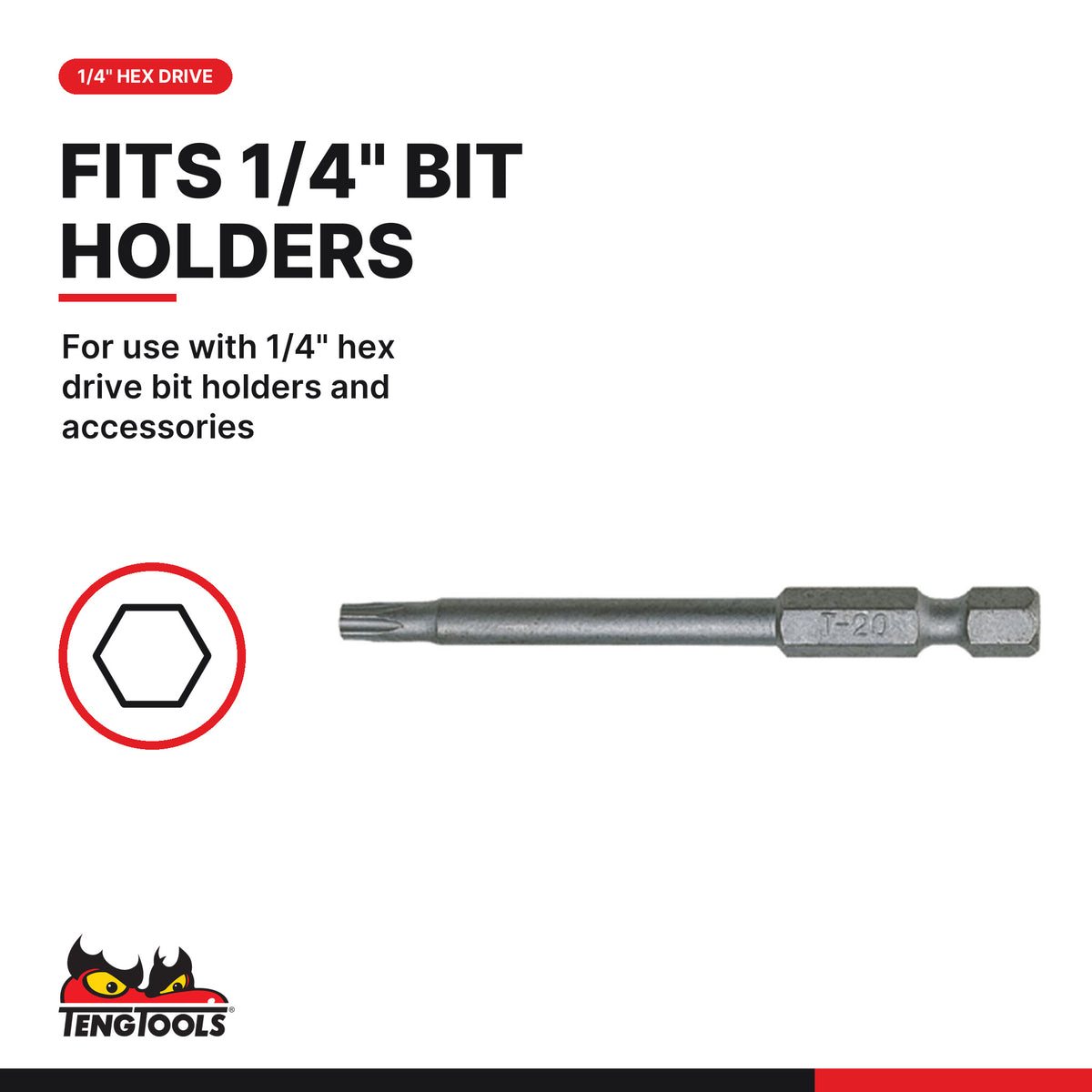 Teng Tools TX7002502 1/4" TX Bit 70mm TX25 (2 Pieces), for use with 1/4" hex drive bit holders and accessories