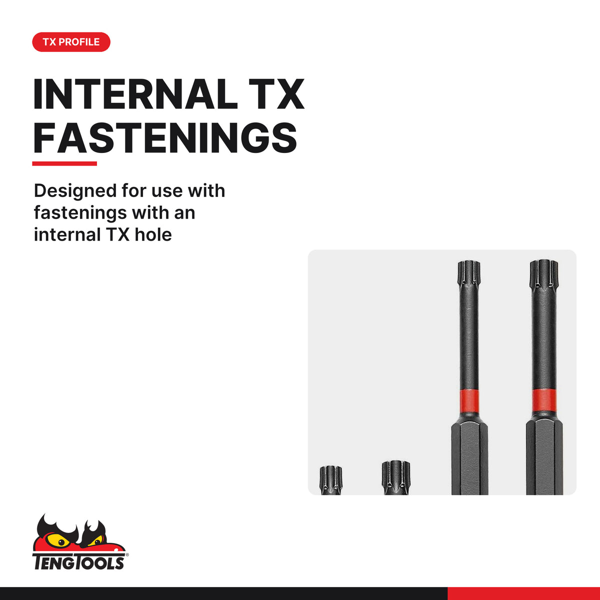 Teng Tools TXP3003001 1/4 Inch Hex Shank TX Torx Star Impact Bit, designed for use with fastenings with an internal TX hole