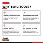 Why Teng Tools: Swedish design since 1985, shipped fast from Texas, lifetime warranty and attention to detail