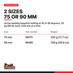 Teng Tools welding magnet, 75 and 90 mm, two sizes 75 and 90 mm, part numbers MH75 and MH90