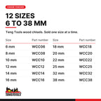 Teng Tools wood chisel, 6 to 38 mm, twelve sizes 6 mm to 38 mm, part numbers WCC06 to WCC38