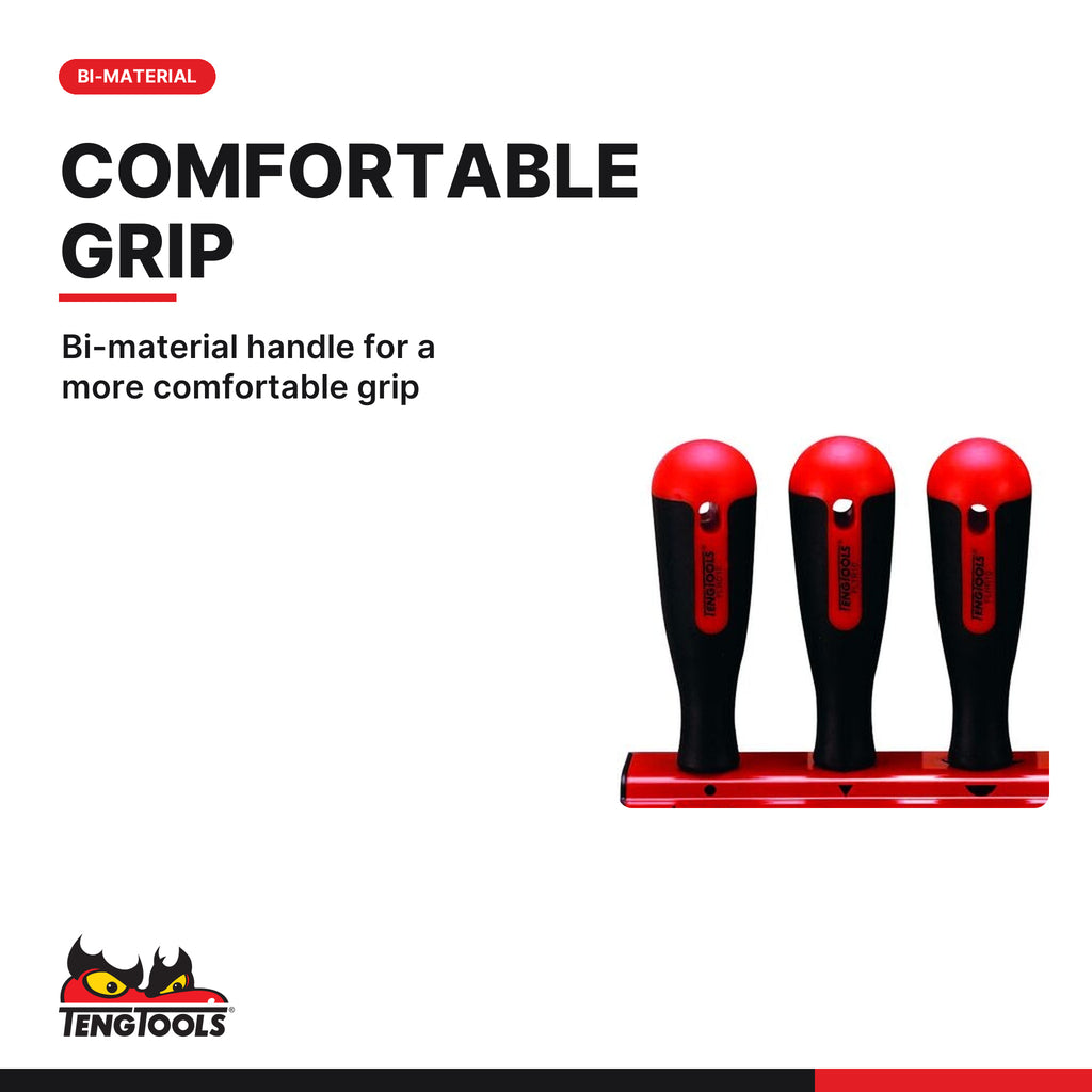 Teng Tools WRFL05 Hand File Set Wall Rack 5 Pieces, bi-material handle for a more comfortable grip