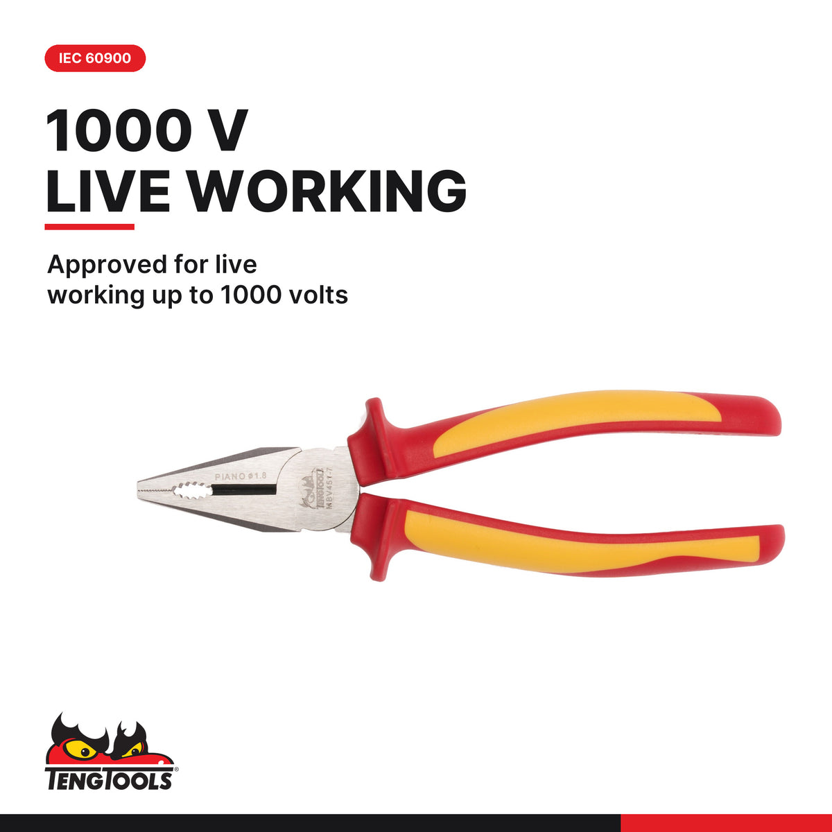 Teng Tools WRMBV04 Insulated Plier Set Wall Rack 4 Pieces, approved for live working up to 1000 volts