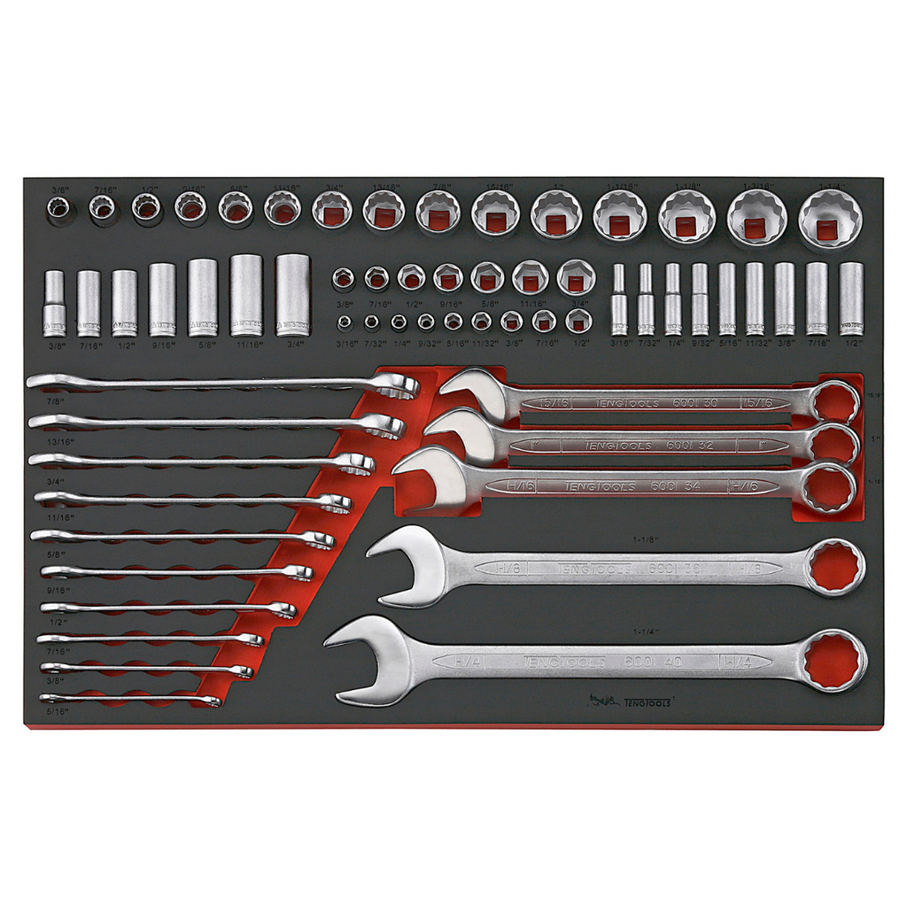 Teng Tools 62 Piece SAE Combination Wrench and Regular/Deep Mixed Driv ...