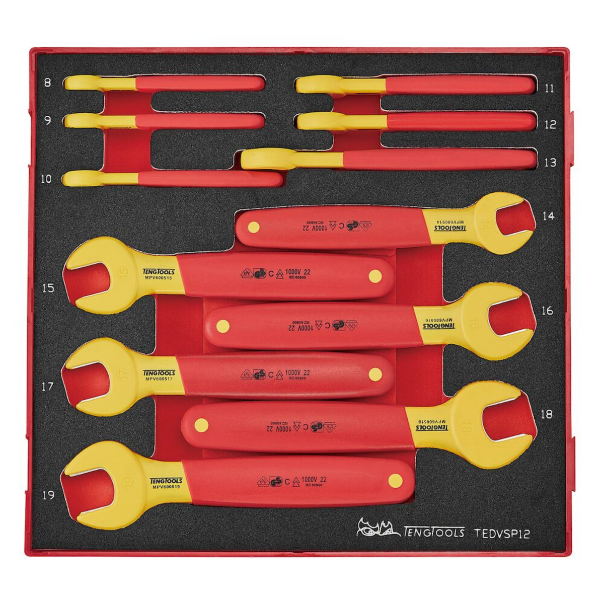 Teng Tools 12 Piece 1000 Volt Insulated Metric Open Ended Wrench EVA F ...