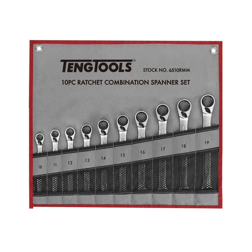 Teng Tools - 10 Piece Ratchet Spanner Set 8-19mm - TEN-O-6510RMM - Teng Tools USA