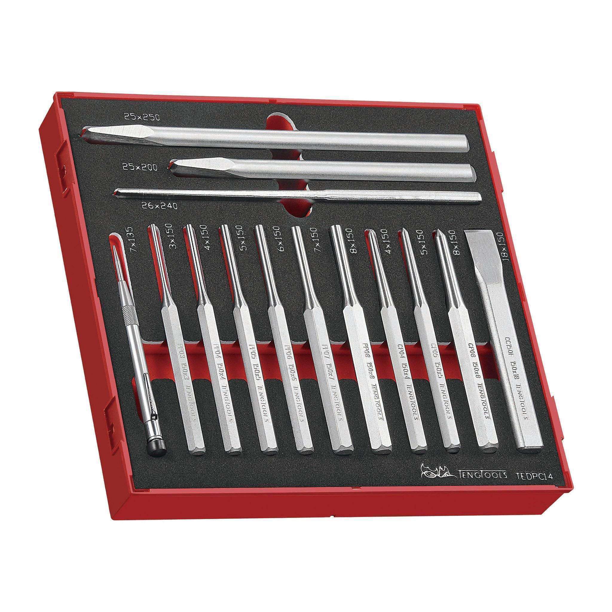 Teng Tools TEDPC14 - 14 Piece Punch and Chisel Set in Eva Tray