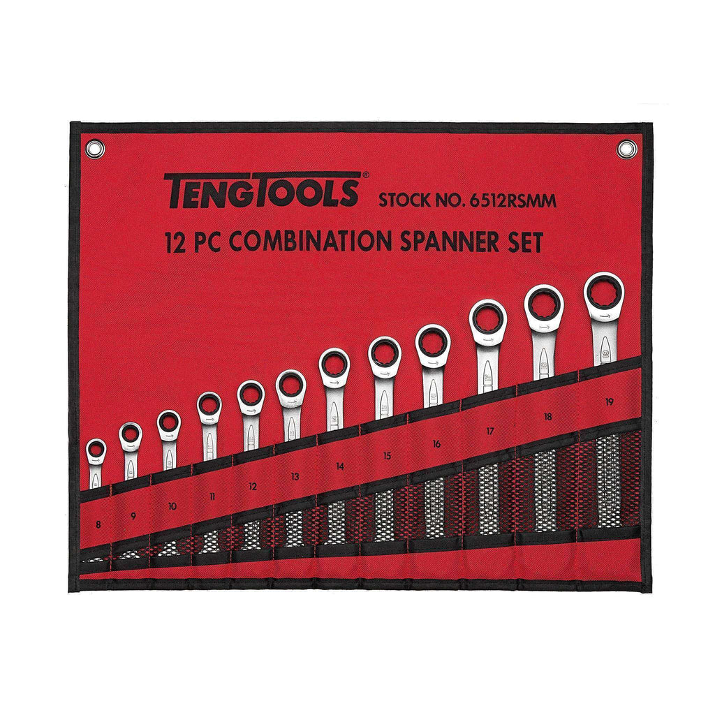 Teng Tools - 12 Piece 8 to 19mm Ratcheting Combination Spanner Set - TEN-O-6512RSMM - Teng Tools USA
