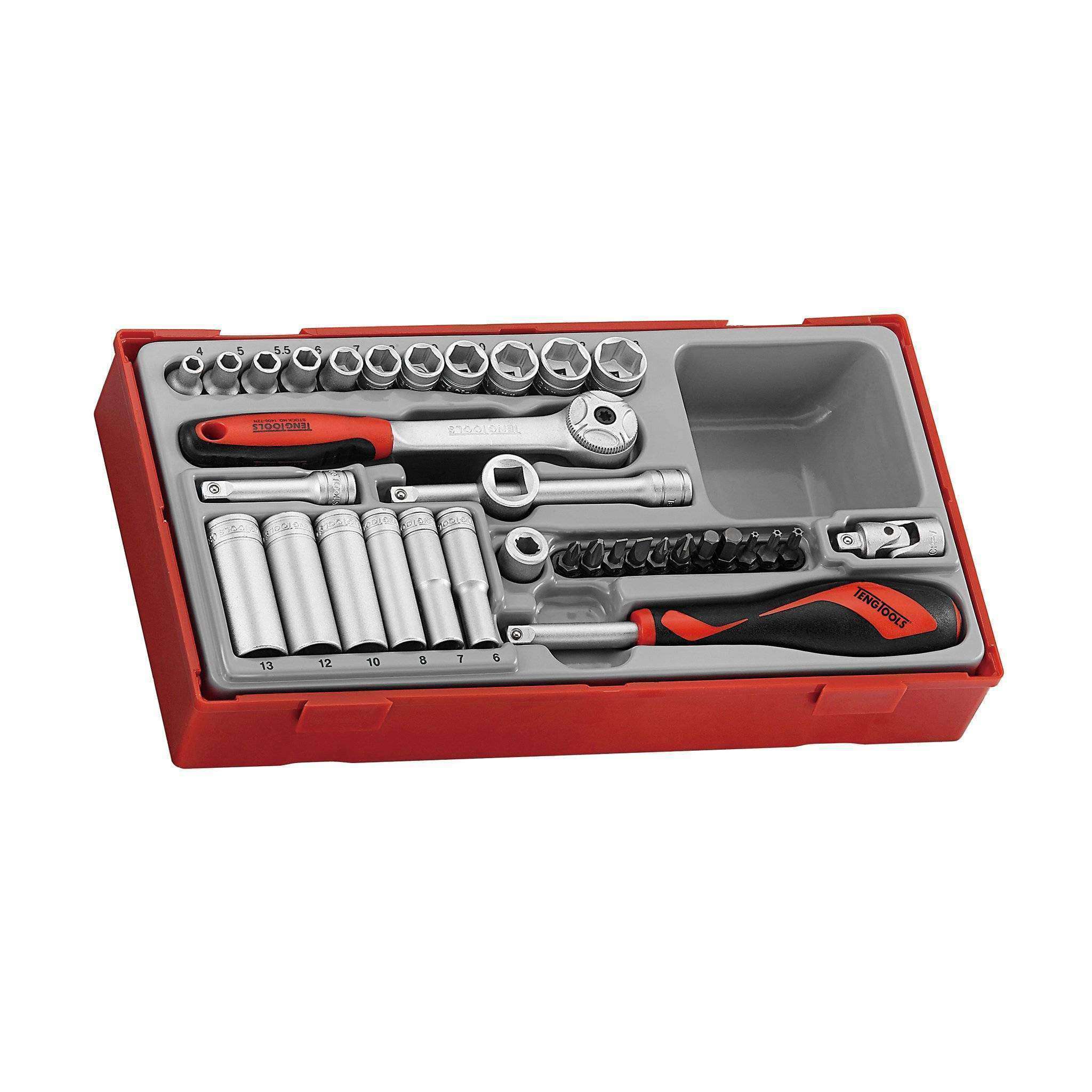 Teng Tools 35 Piece 1/4 Inch Drive Metric 6 Point Shallow & Deep Socket Set  - TT1435