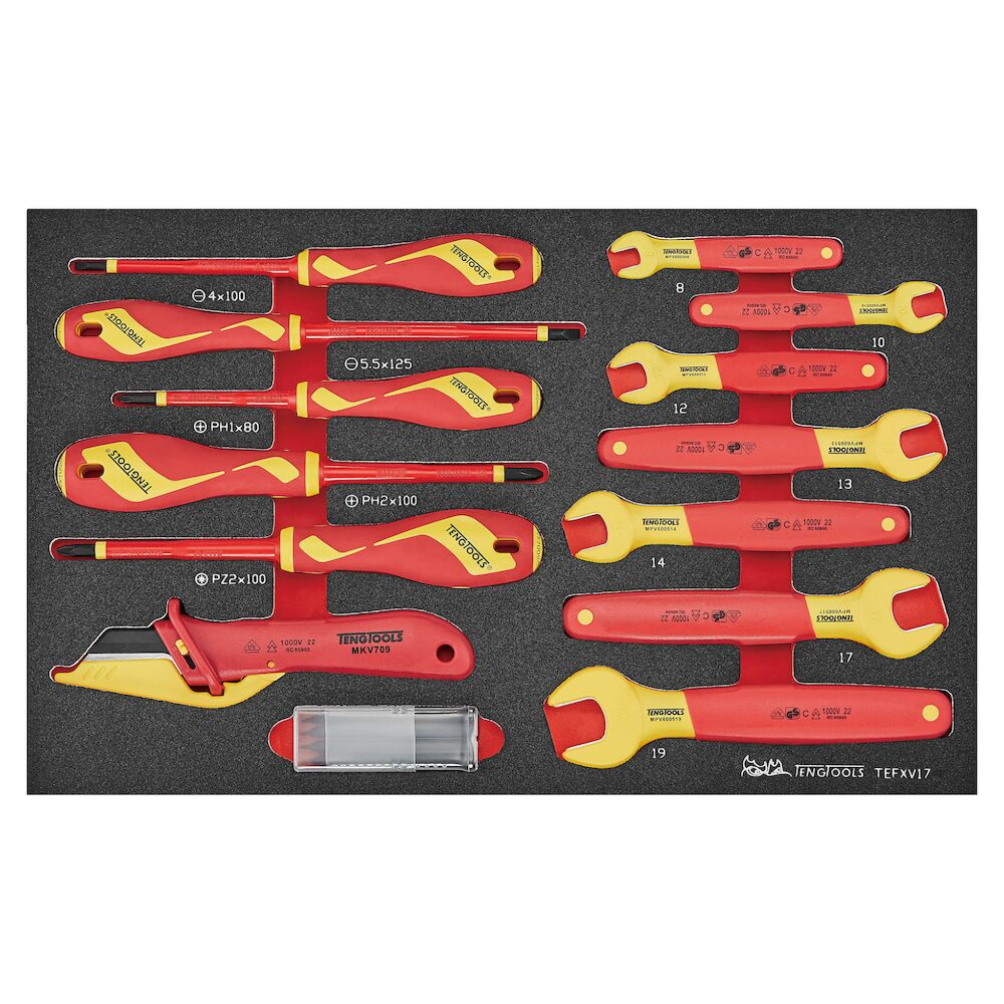 Teng Tools 37 Piece 1000 Volt Insulated Open Ended Wrench, Screwdriver,  Plier & Socket Electricians Portable EVA Foam Tool Kit - TC-6TE03