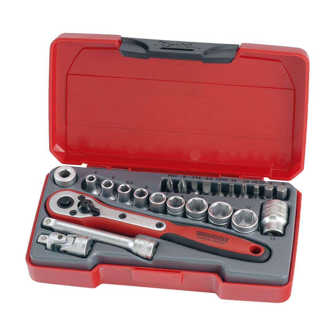 Teng Tools 24 Piece 1/4 Inch Drive 6 Point Metric Regular/Shallow Sock ...