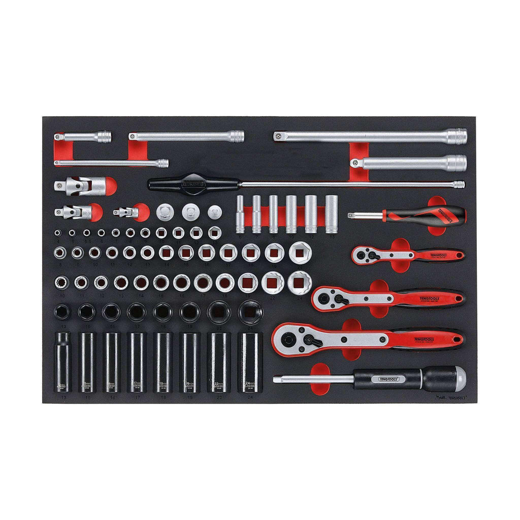 Teng Tools TTESK77 - 76 Piece Mixed Drive Socket Set 1/4, 3/8, 1/2 Inch in EVA - Teng Tools USA
