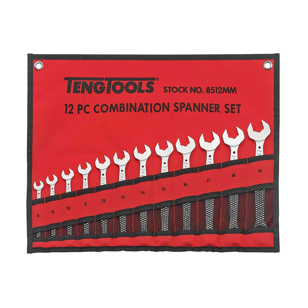 Teng Tools - 12 Piece Anti Slip Metric Combination Spanner Set 8-19mm - TEN-O-8512MM - Teng Tools USA