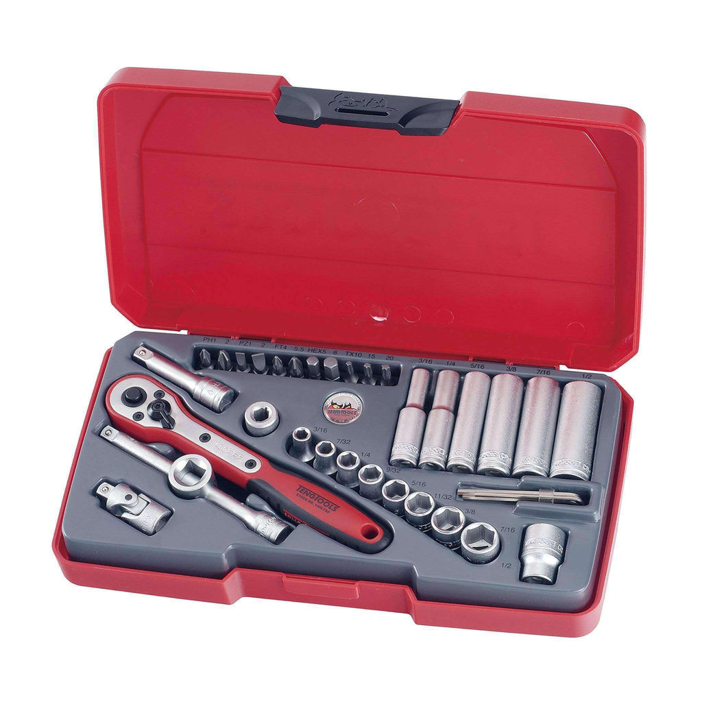 Teng Tools - 35 Piece 1/4 Inch Drive SAE Regular and Deep Socket Set - TEN-O-T1435AF - Teng Tools USA