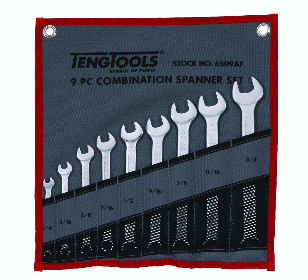 Teng Tools 6509AF - 9 Piece SAE Combination Spanner Set 1/4 to 3/4 Inch - Teng Tools USA