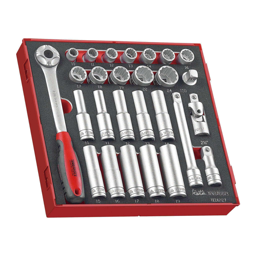 Teng Tools - 27 Piece 1/2 inch Drive Socket Set in EVA Tray - TEN-O-TED1227 - Teng Tools USA