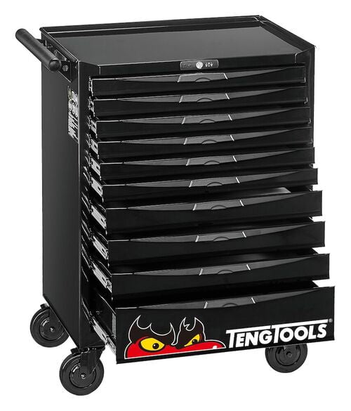 Teng Tools TCW810NBK Caja de herramientas con 10 cajones para trabajo  pesado, gabinete con ruedas, color negro