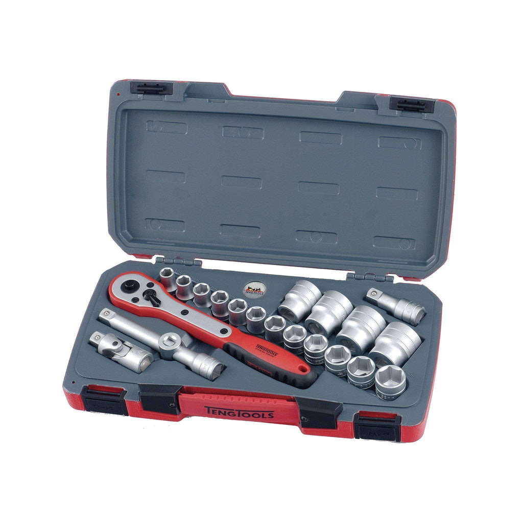 Teng Tools - 21 Piece 1/2 inch Drive Regular 6 Point Socket Set - TEN-O-T12216 - Teng Tools USA